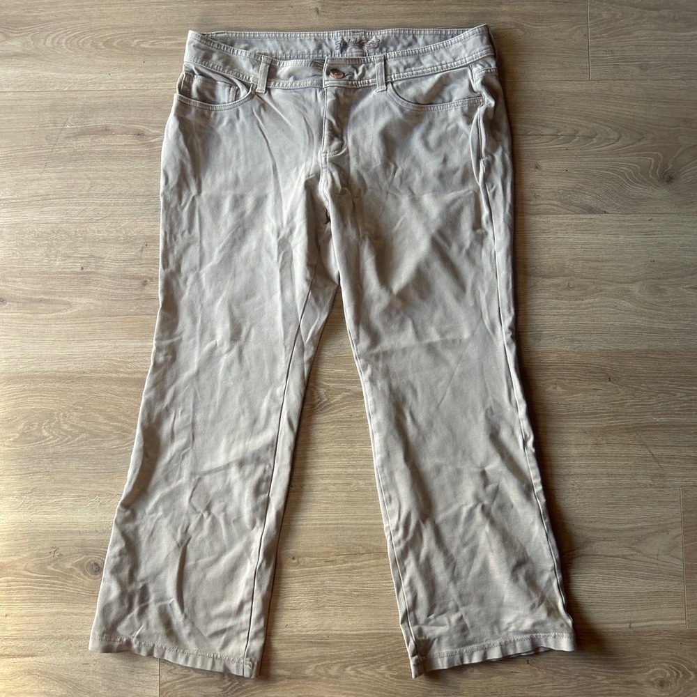 Faded Glory Womens Khaki Tan Straight Leg Stretch Pants Size 14 Casual Mid Rise